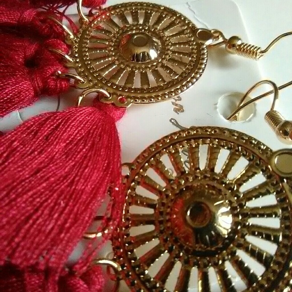 Women's Lovely Red Handmade Long Tassel Earrings - Picture 2 of 4